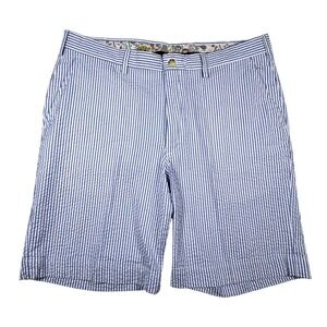 Berle Mens Blue White Striped Seersucker Shorts Paisley Trim Size 36 Preppy 9in